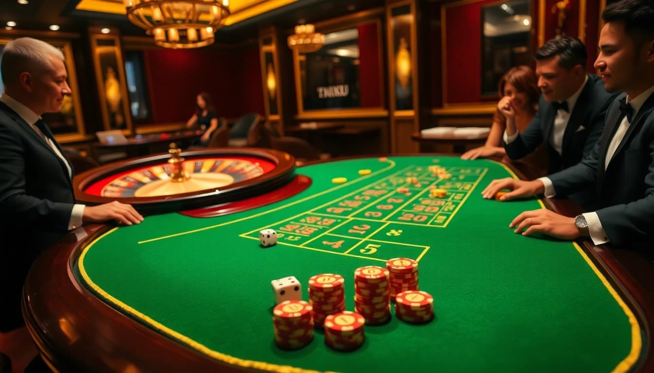 Players enjoying a thrilling game at Tài Xỉu MD5 casino table with elegant decorations.