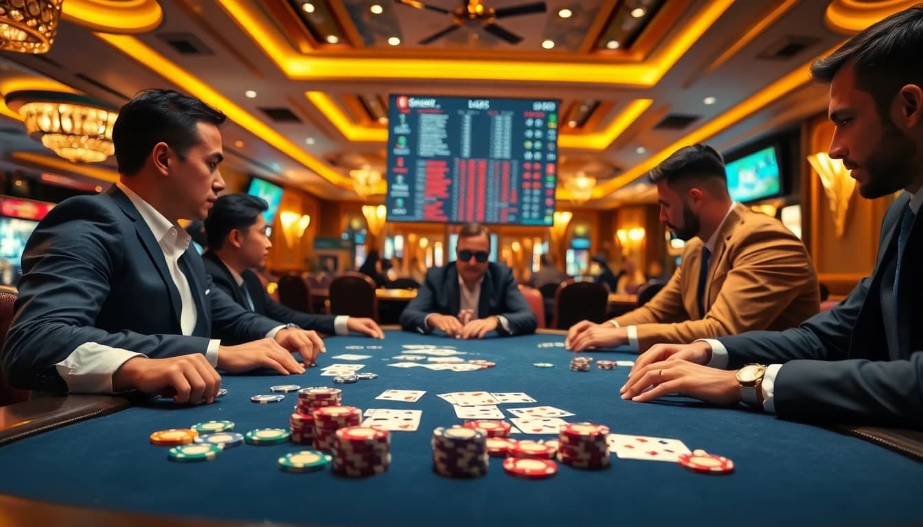 Engaging image of casino action showcasing the sbobet link login interface with vibrant poker chips and cards.