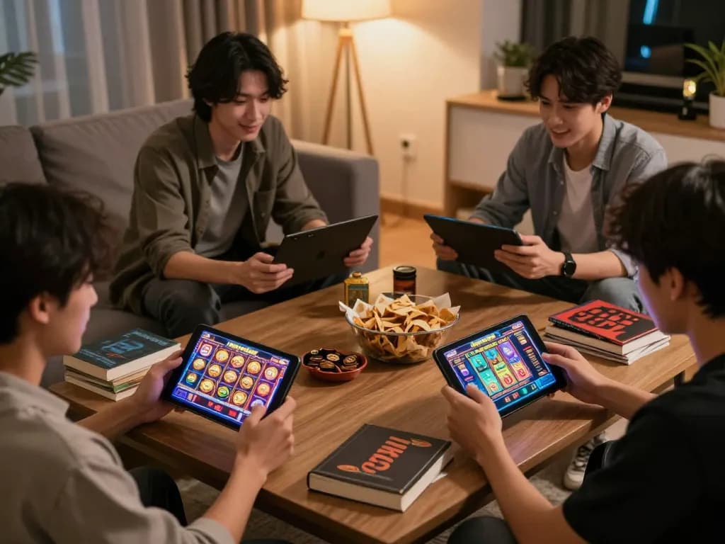 Engage in thrilling online gaming with Gsc108 Daftar showcased on mobile devices in a relaxed living room.