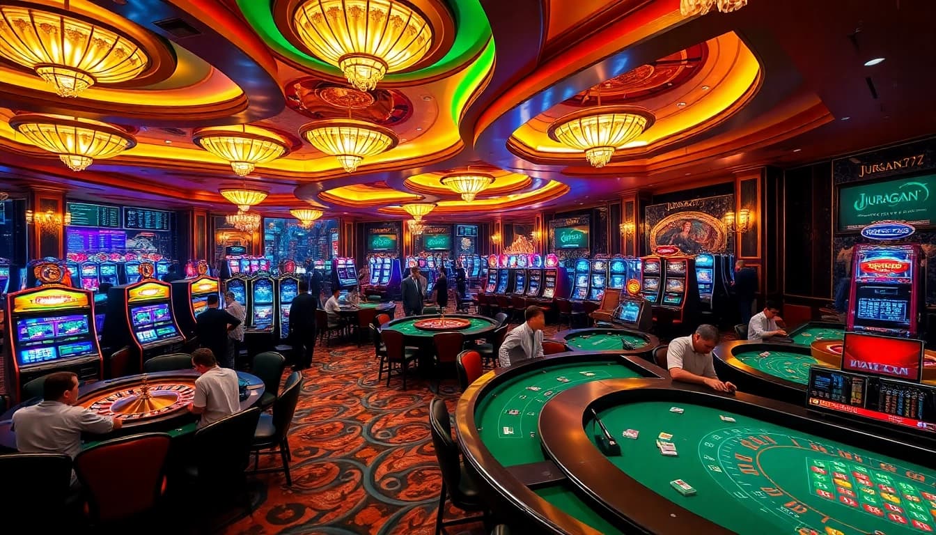 Excited players at juragan77's casino tables enjoying high-stakes games.
