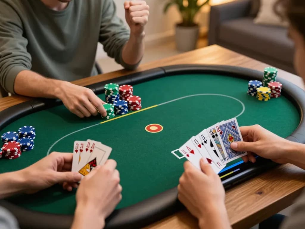 Exciting gameplay at 888newcasino with a person engaged in online poker, colorful chips visible.