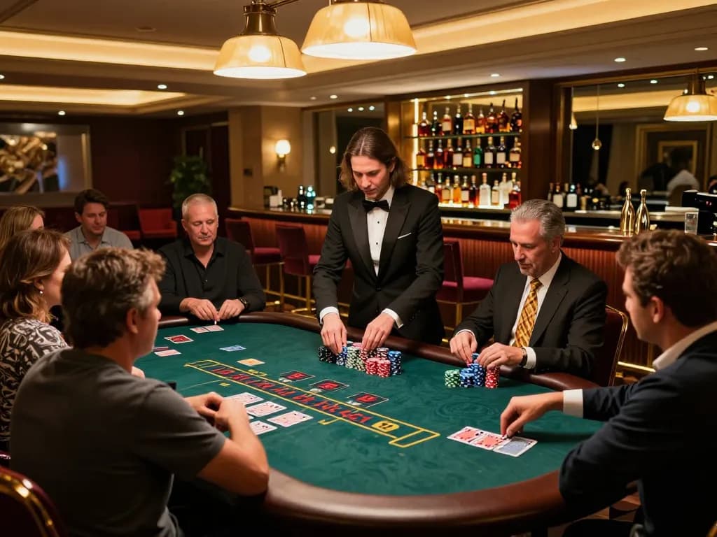Players engaging at a blackjack table in a luxurious casino showcasing the excitement of amigogrillandco
