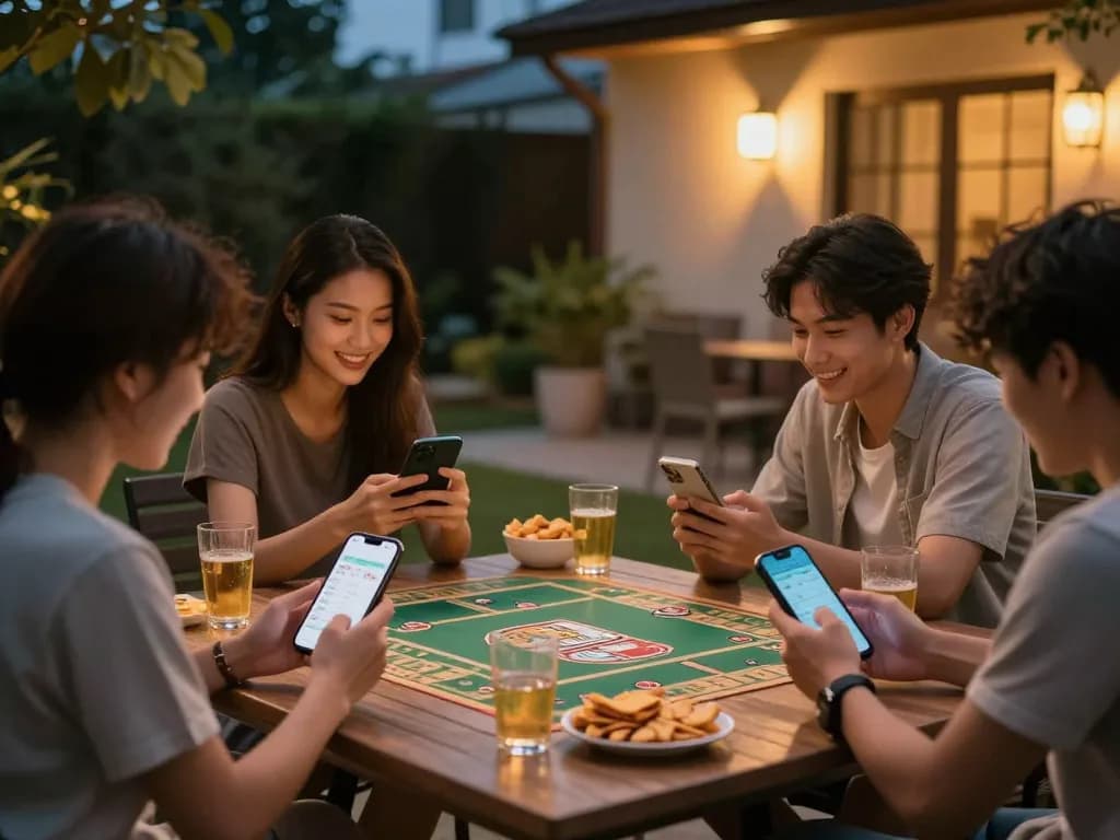 Tai xiu online gameplay with friends in a casual outdoor setting, engaging and enjoyable atmosphere.