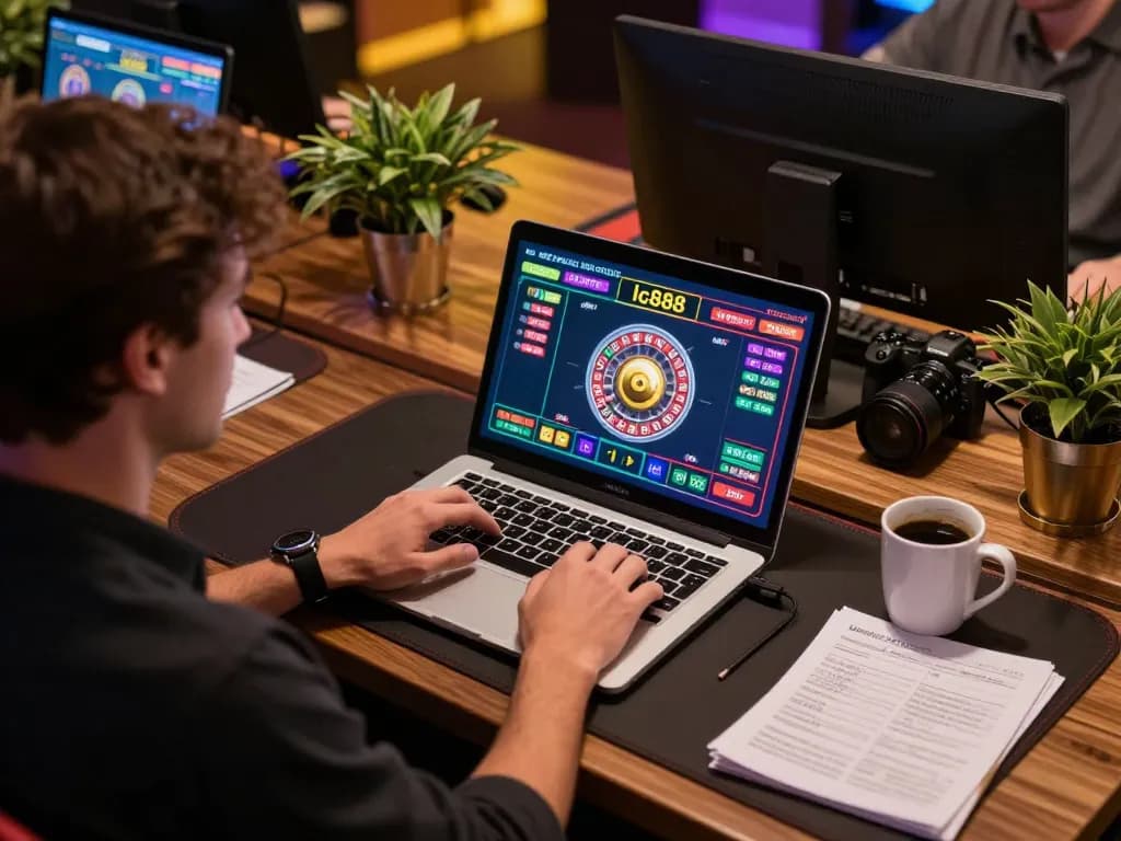 Engaging player enjoying lc888 live dealer roulette game on laptop during home gaming session.