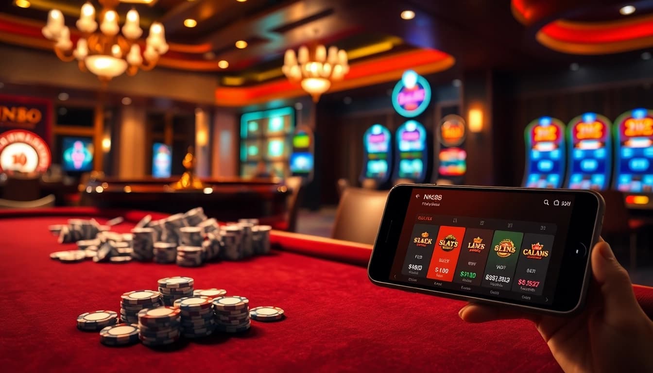 The thrilling casino atmosphere at https://nk88vip.it.com/ showcasing a vibrant roulette wheel, poker table, and interactive gaming.