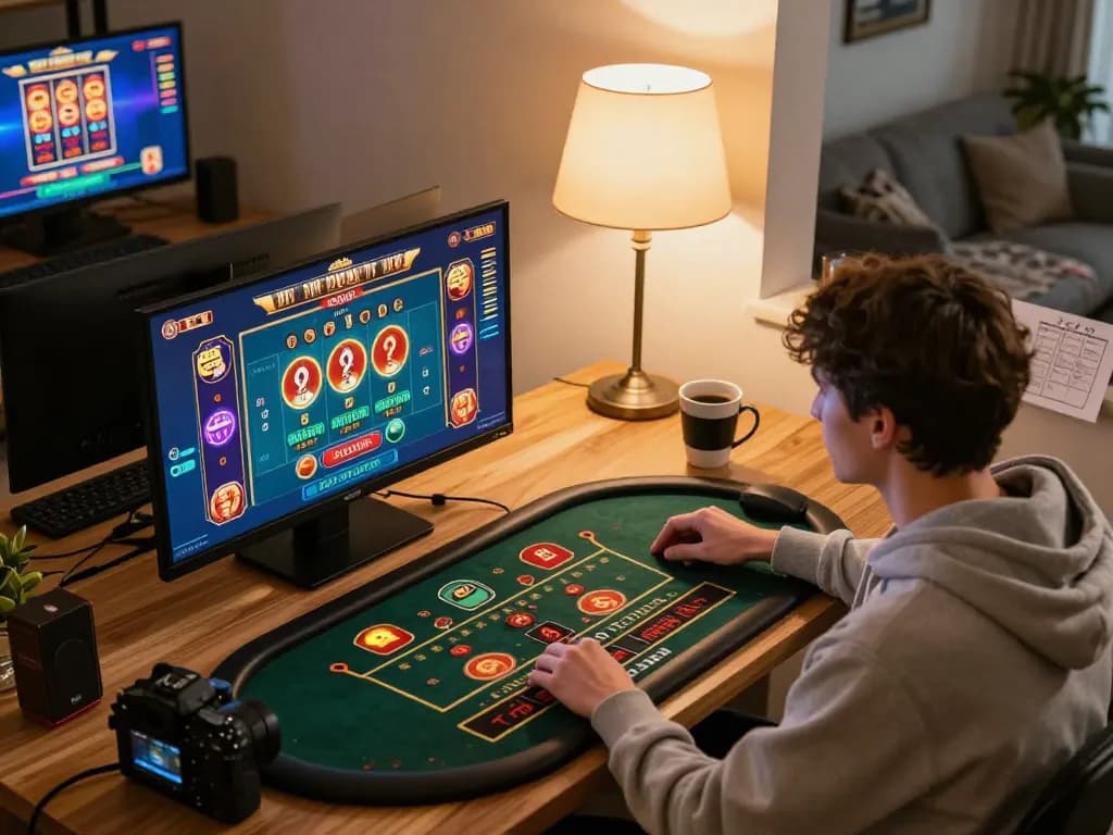 Engaged player enjoying online casino games on open88 platform with a stylish setup and cozy ambiance