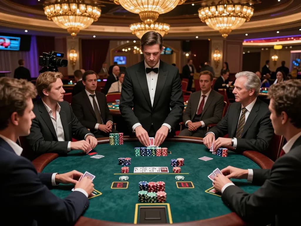Players engaging in high-stakes blackjack at a luxurious casino, sc881 strategy in action amidst vibrant atmosphere