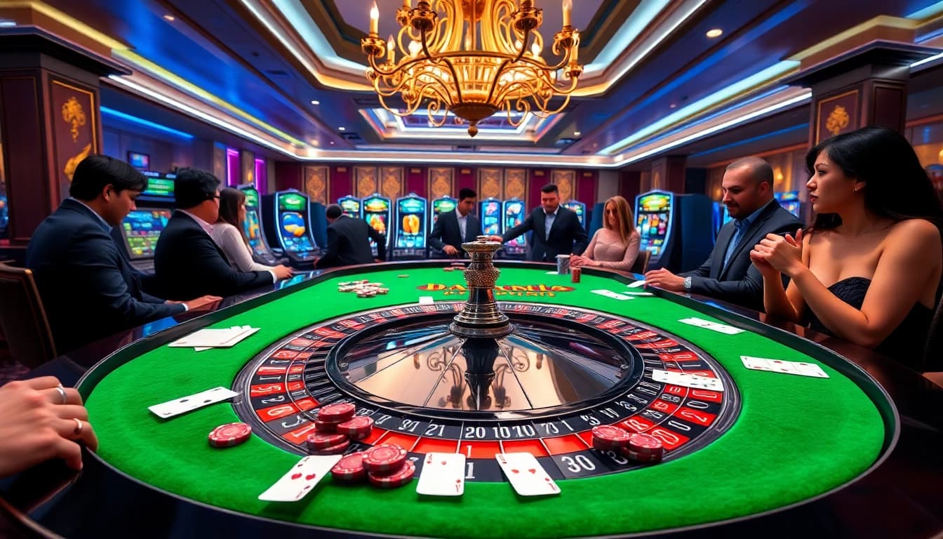 Engaged gamblers playing at a luxurious table at https://rr88wang.com/, highlighting excitement in online gaming.