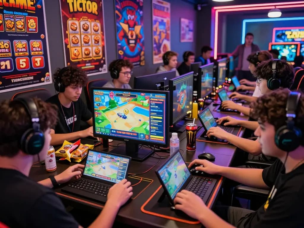 Players enjoying online games at https://qnk88.com/ with vibrant displays and engaging atmosphere.