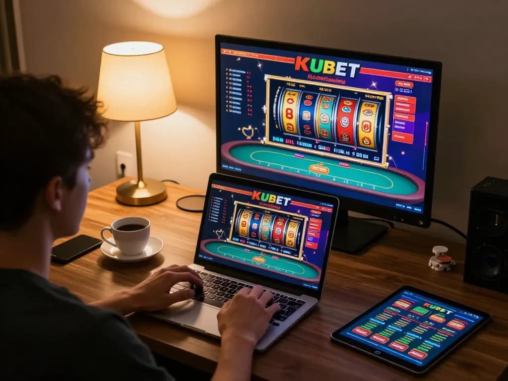 KUBET online gaming experience with a cozy setup and engaging gameplay on laptop