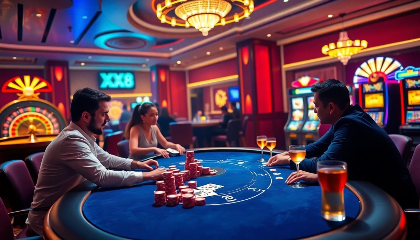 Players enjoying high-stakes games at nhà cái XX88, capturing the excitement and thrill of online gambling.