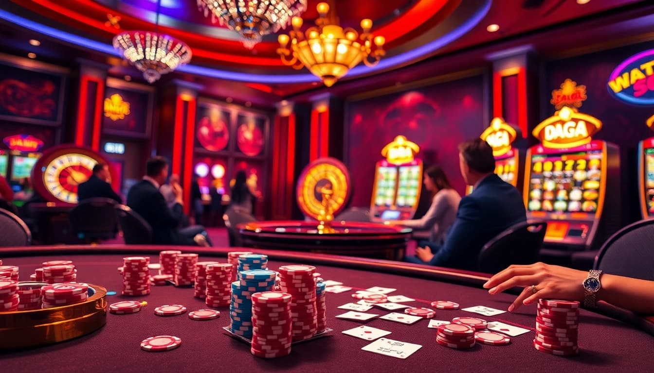 Daga players engaging in thrilling casino gameplay at an elegant gaming table.
