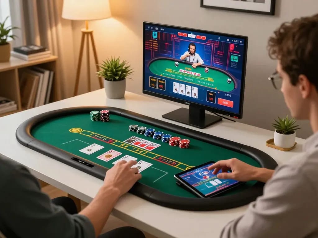 Experience the thrill of online poker betting on F168BET with a cozy home gaming setup