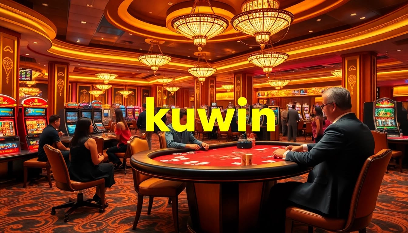 kuwin players enjoying vibrant casino games with exciting action in a luxurious setting