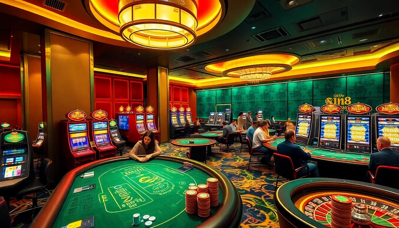 Experience thrilling gameplay at Xin88 with vibrant casino tables and exciting slot machines.