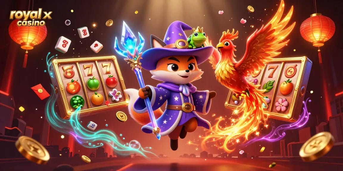 Engage with royal x casino as you experience thrilling slots in a vibrant, colorful 3D environment.