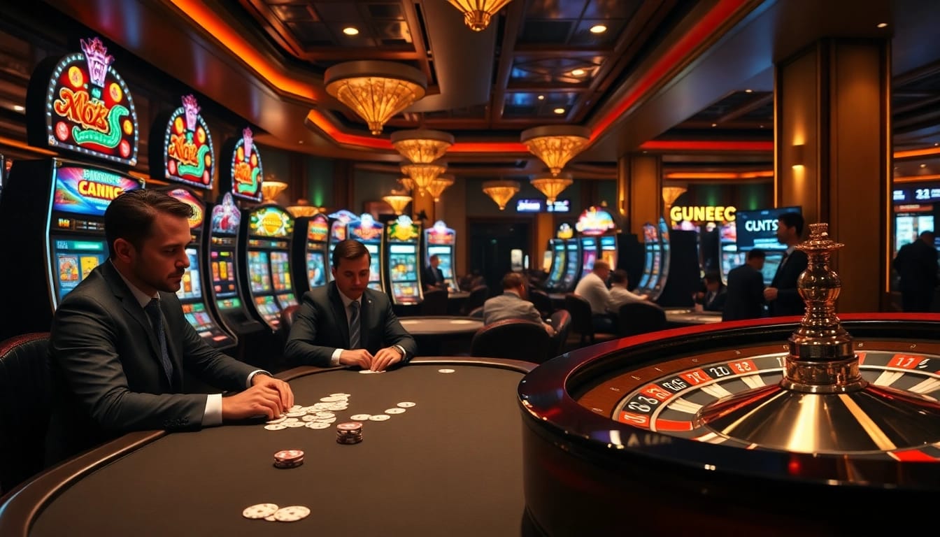 High-stakes poker action at https://u888-01.in.net/ with vibrant slot machines and roulette wheels.