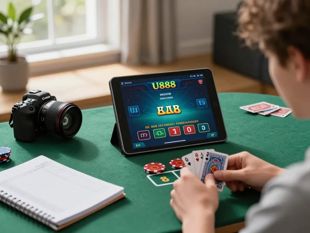 User placing a bet while playing blackjack online at U888, showcasing engaging home gaming experience.