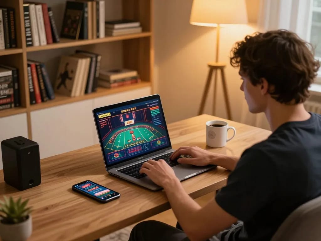 Player engaging with F168 online casino on laptop while analyzing game strategies.