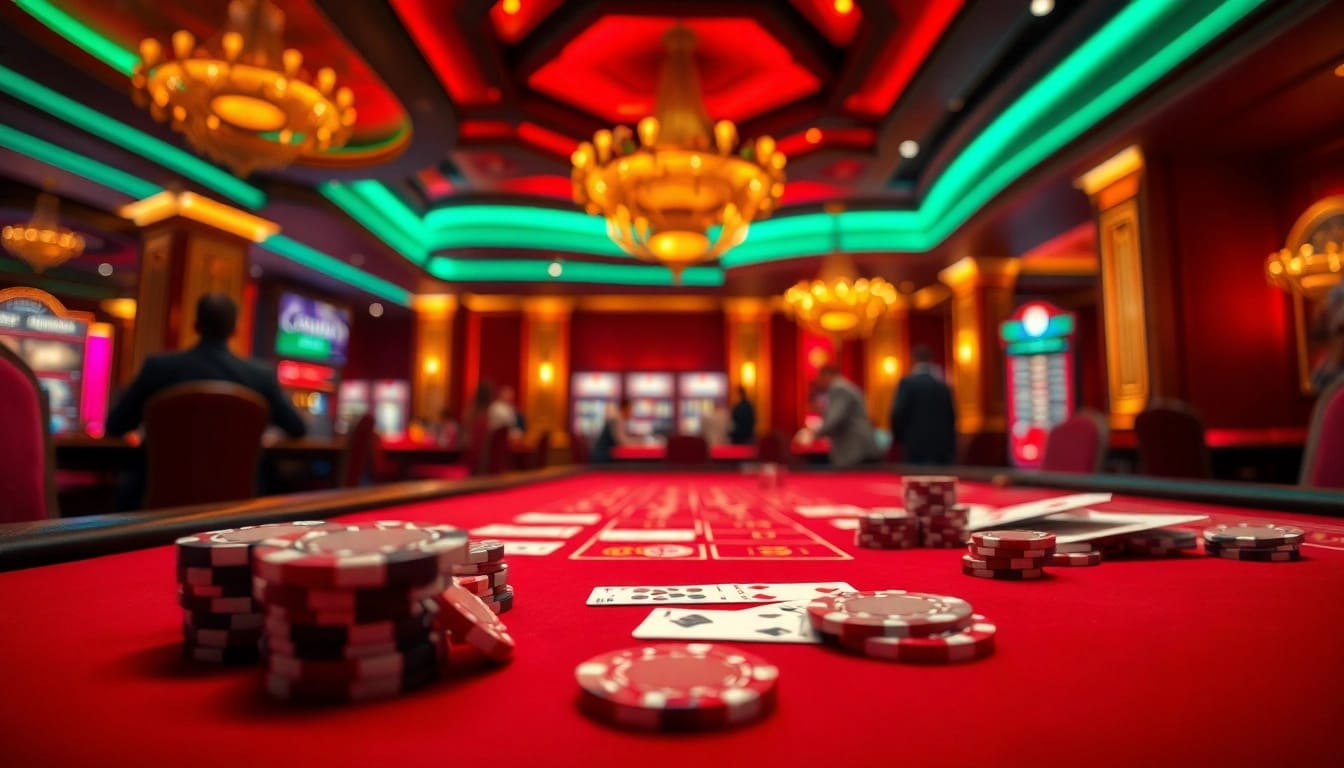 Experience the thrill of 18vip娛樂 with a lively casino table showcasing chips and cards.