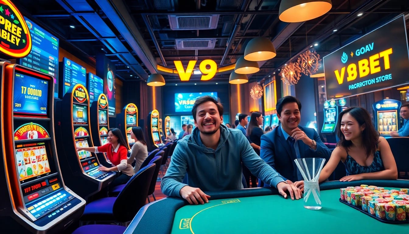 Experience the excitement of V9 bet with players engaging in thrilling online casino games and sports betting.
