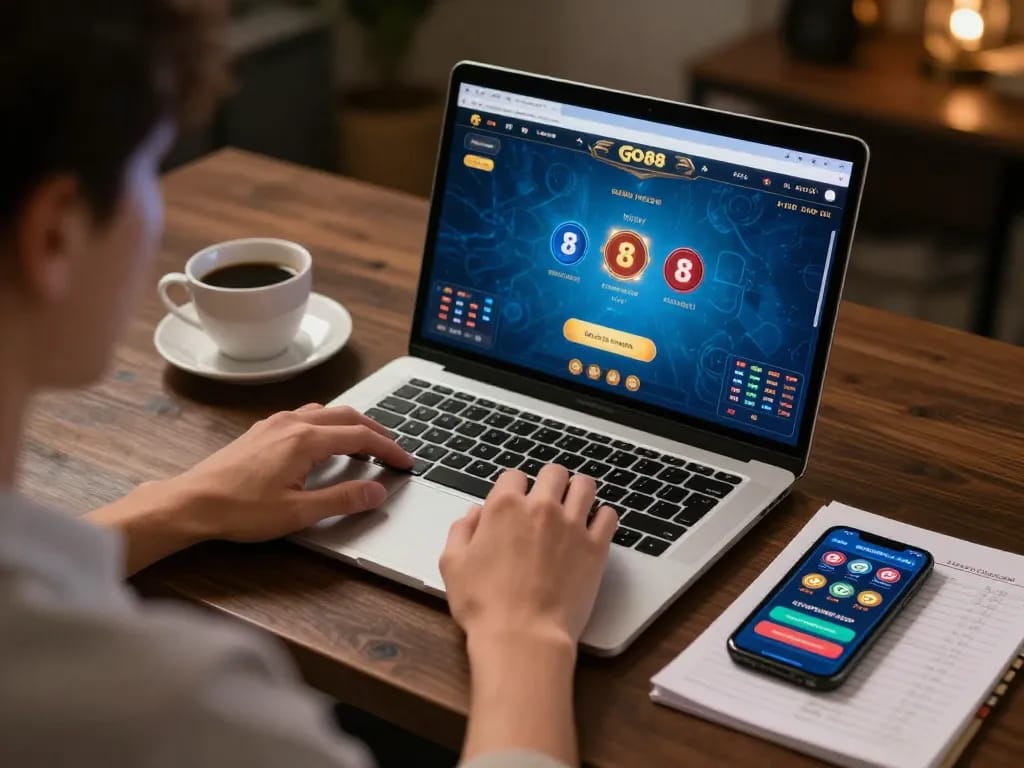 Player engaging with live dealer baccarat game on go88, creating an immersive online casino experience.