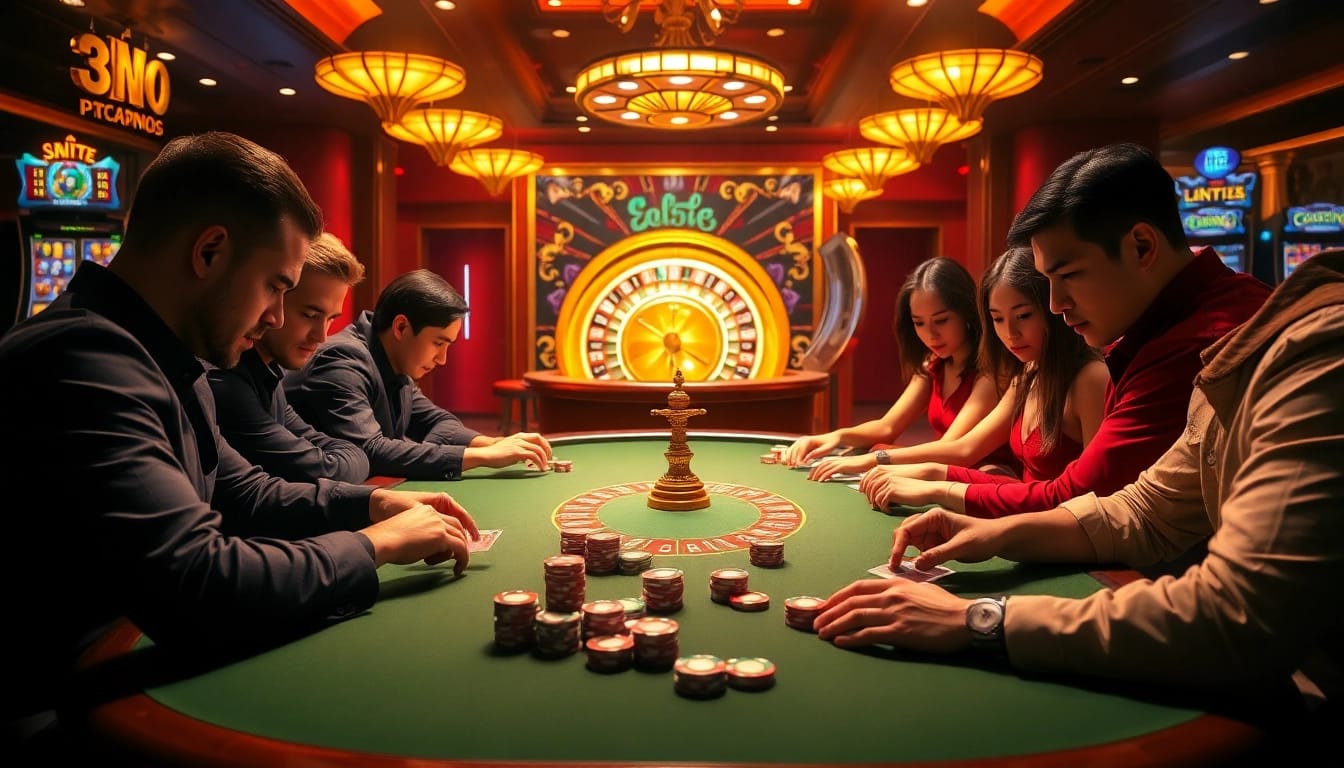 Engage in thrilling poker strategies at new88 Casino, featuring luxurious tables and high-stakes action.