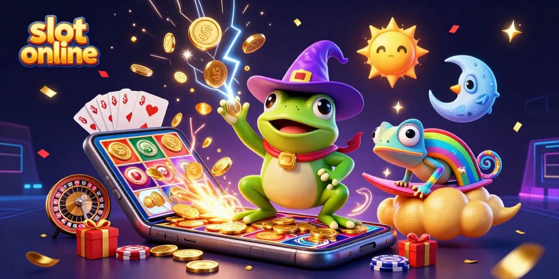 Spin to win with exciting slot online games, featuring vibrant characters and dazzling effects.