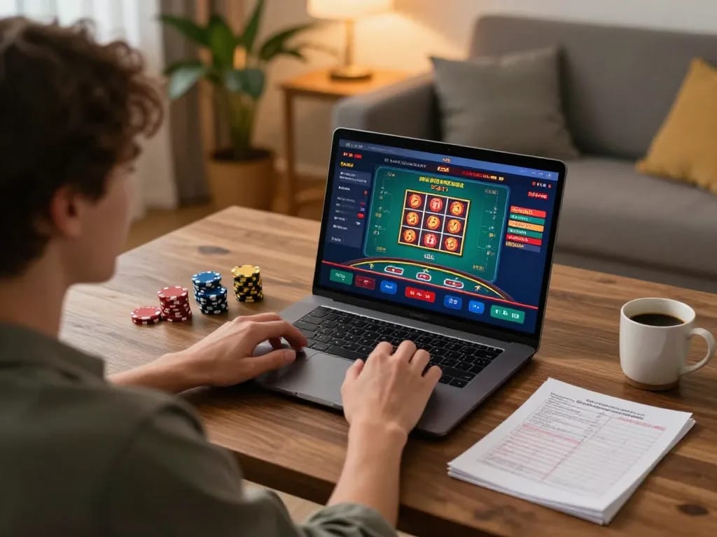 Engaged player using https://rr88.navy/ for strategic online casino gaming, showing a dynamic poker interface.