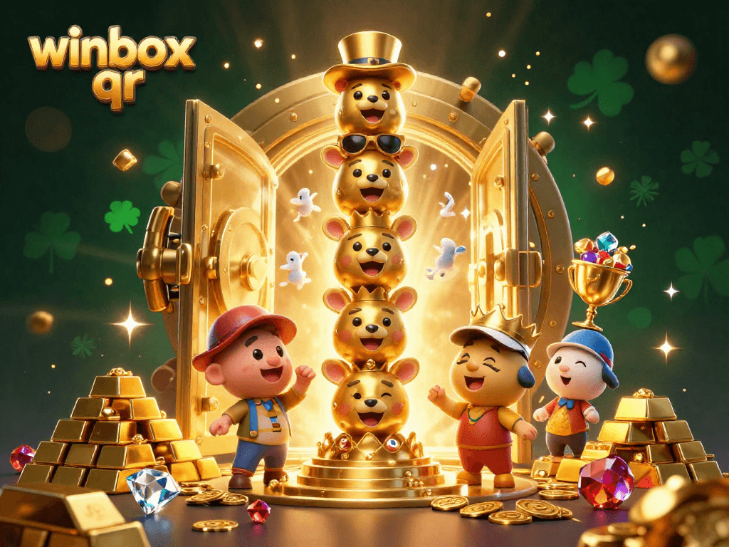 Experience exciting wins at winbox qr with a dynamic 3D casino-themed illustration.