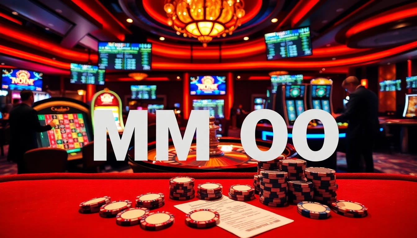 MM OO players enjoying a thrilling game at a roulette table with bright lights and poker chips.