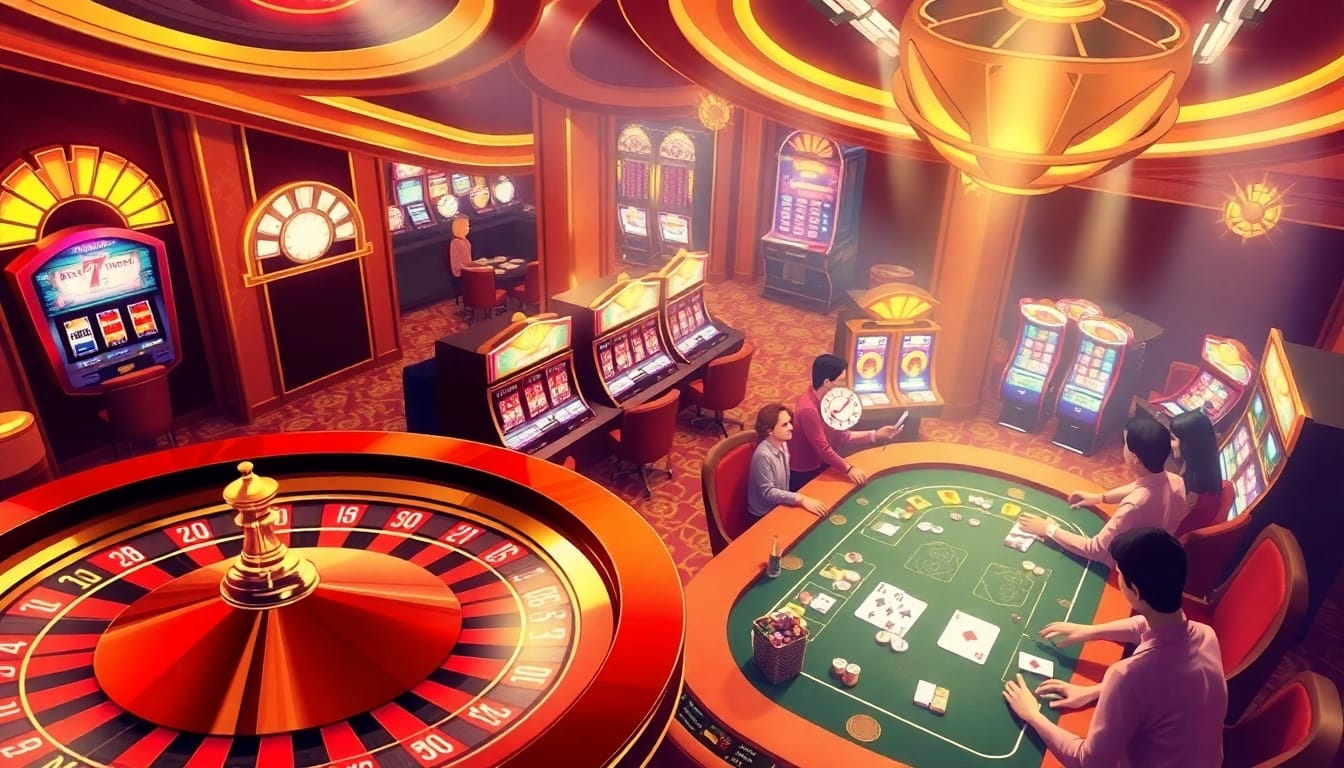 Experience the thrill at trang chủ 8kbet with vibrant casino tables and excited players betting.