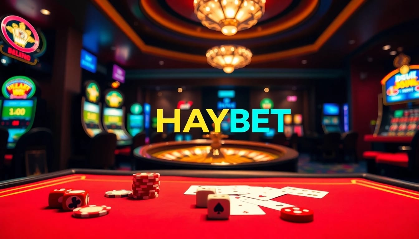 Experience the excitement of HAYBET at an elegant casino table with poker chips and cards.