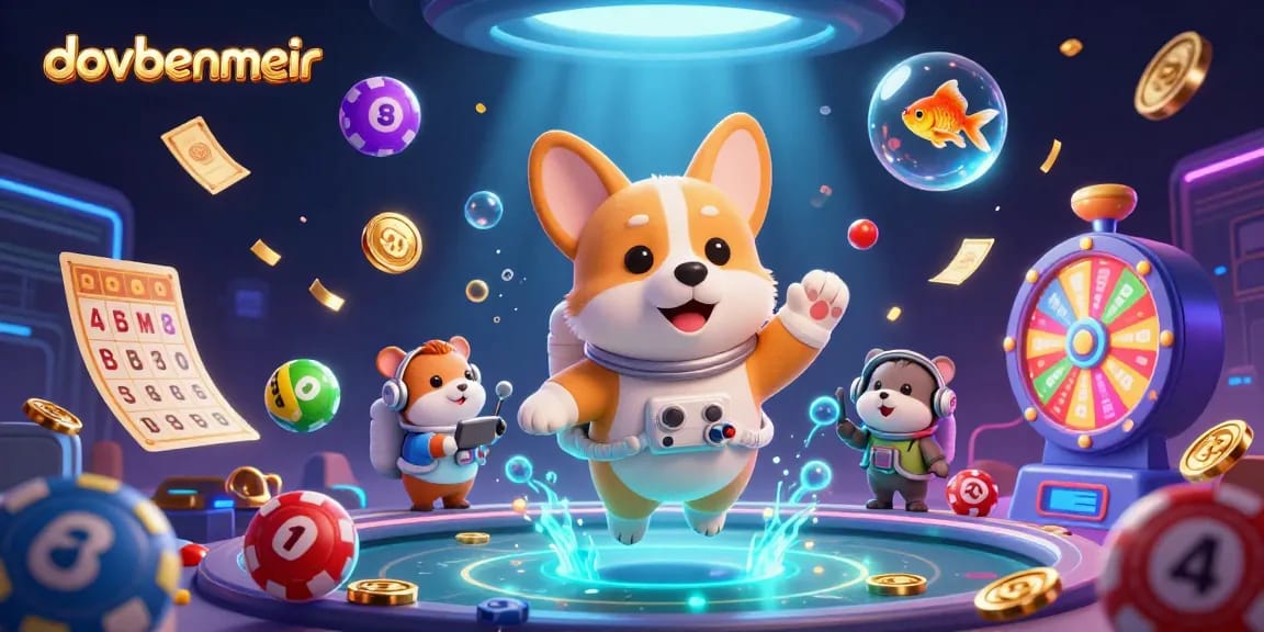 Spin to win at dovbenmeir with a vibrant space-themed casino illustration showcasing floating lottery elements.