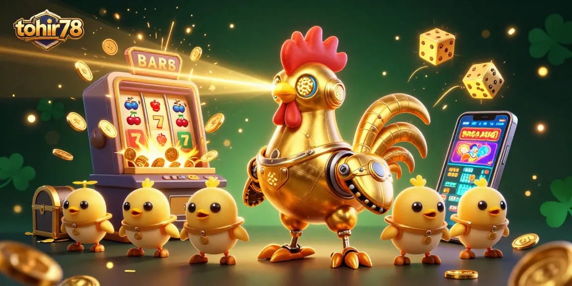 Menangkan jackpot dengan tohir78, robot ayam emas futuristik dan mesin slot yang memukau.