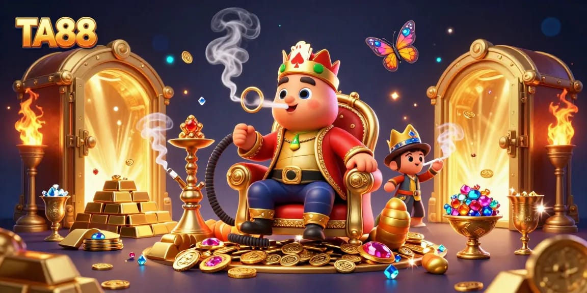 Engage with TA88's exciting casino world featuring a hookah master and treasure elements.