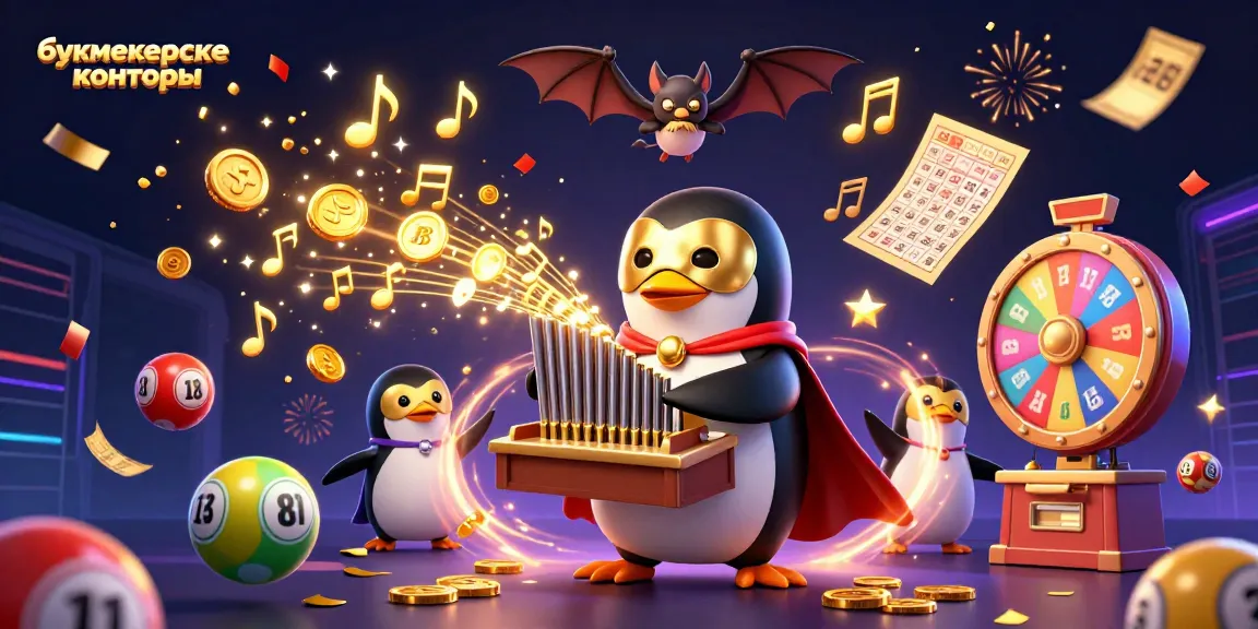 Engage with букмекерские конторы in a vibrant 3D scene featuring a whimsical penguin and celebratory elements.