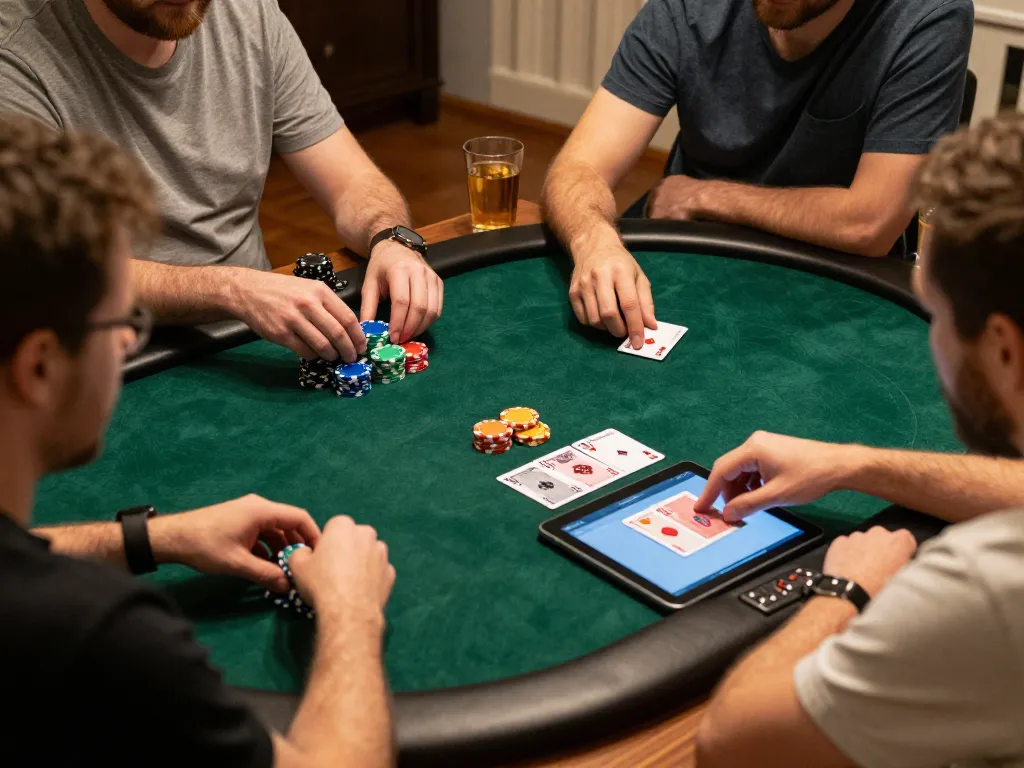 Engaging online poker session displayed on https://sc88.games/ tablet with players' chips and cards.