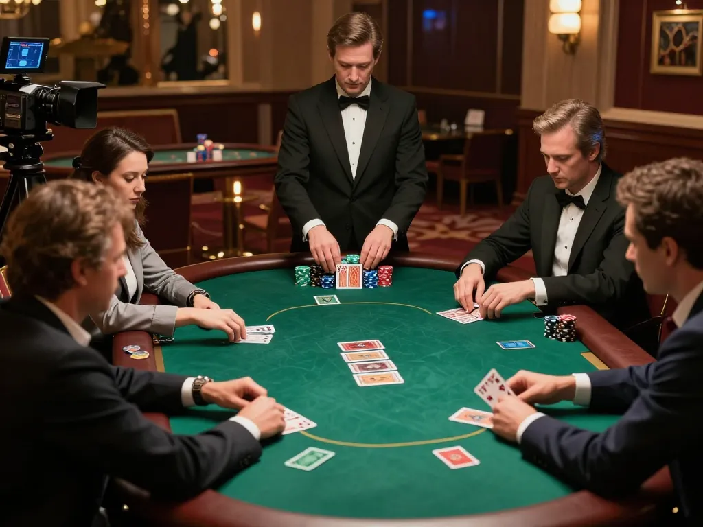 Engaging poker gameplay at a luxury casino by bsport, showcasing strategic hands and player focus