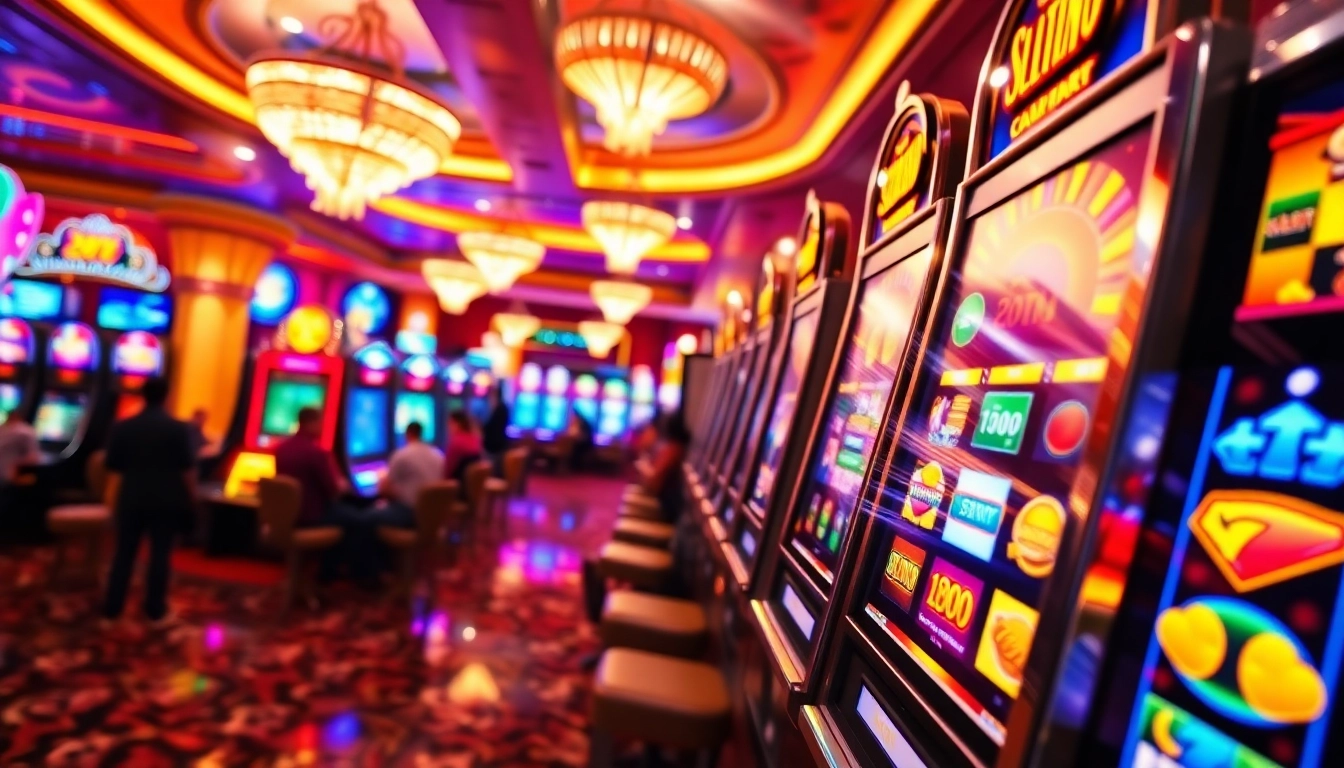 Players enjoying the excitement of slot888 machines in a luxurious casino environment, with vibrant graphics and jackpot thrill.