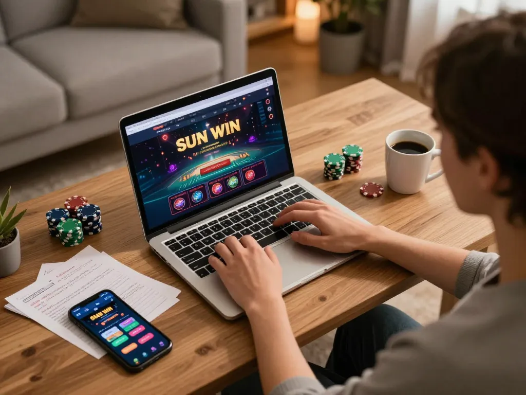 Engaging online gaming session with Sun Win, highlighting strategic gameplay at home.