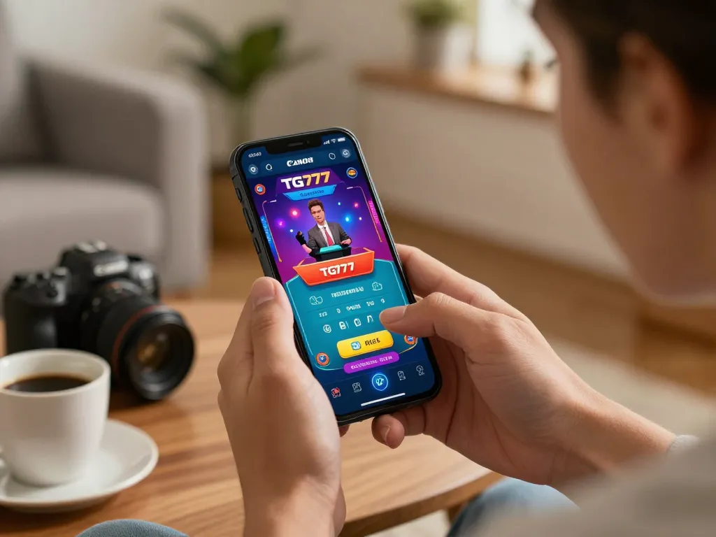 TG777 player immersing in a live dealer game on mobile app, showcasing strategic gameplay.