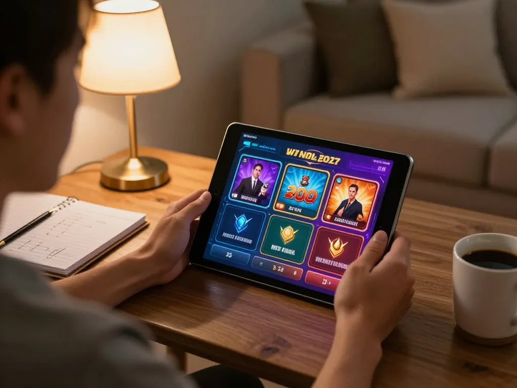 Engaging in an online casino game with luck 8 displayed on the screen in a cozy home atmosphere.