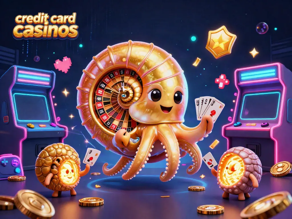 Experience the excitement of credit card casinos with this vibrant, dynamic scene featuring jewel-toned lighting, animated casino elements, and 3D characters.
