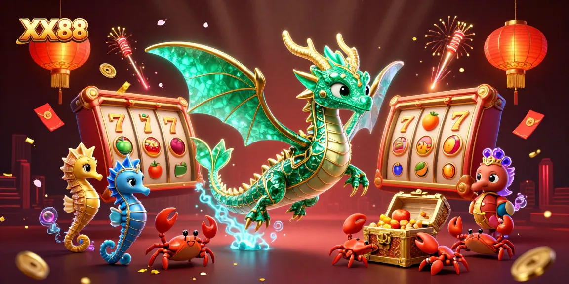 Spin to win with XX 88, vibrant slot symbols, and a magical sea dragon scene enhancing the gaming experience.