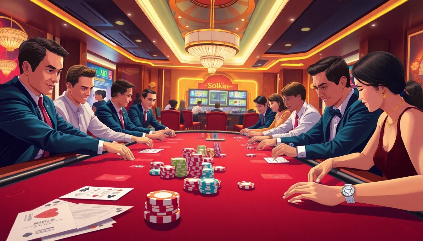 Soi cầu 247 players engaging in strategic bets at a vibrant casino table.