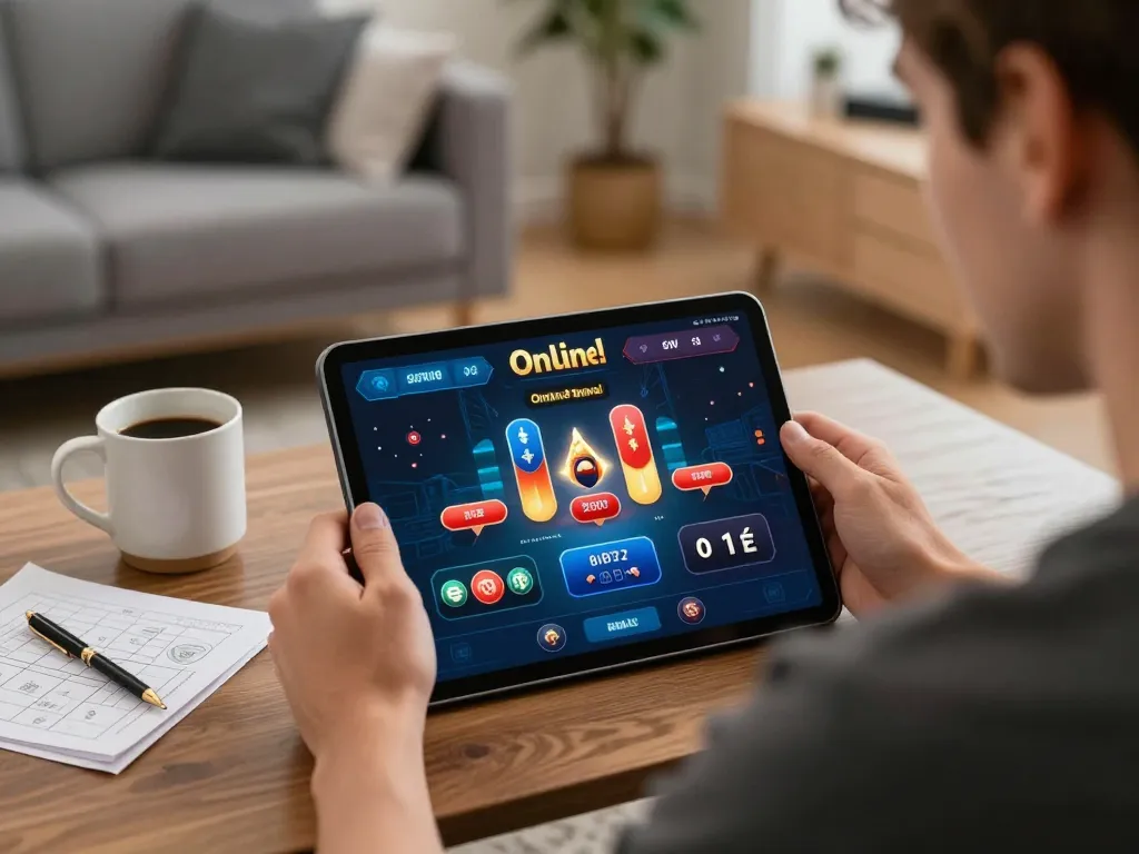 Player using tablet for login and registration at 918Kaya in a cozy home environment