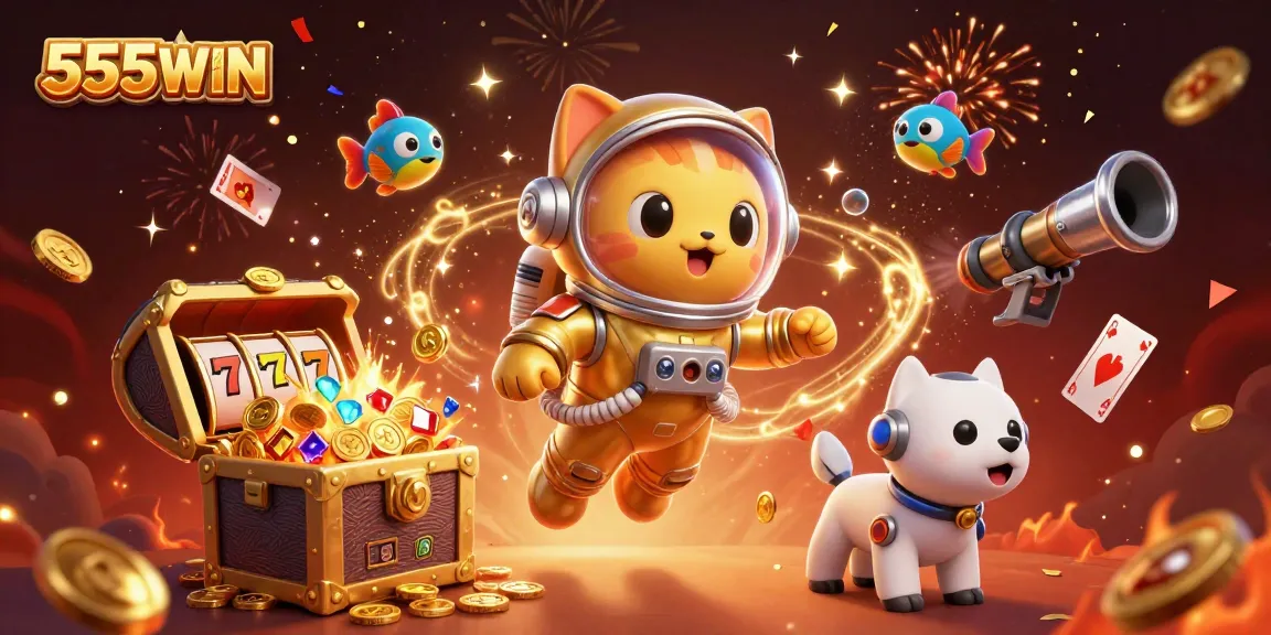 Experience the excitement of 555WIN with vibrant slots and characters in a cosmic casino adventure.