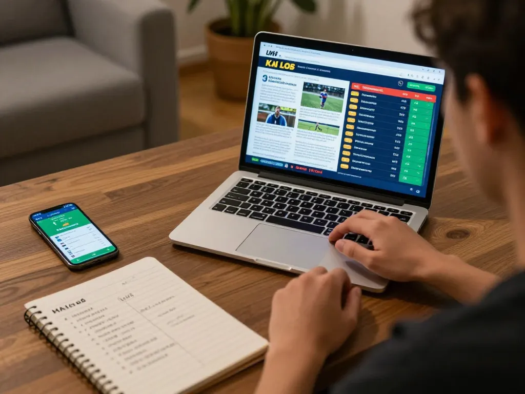 Socolive user engaged in strategic sports betting at home, reviewing match odds with laptop and smartphone.