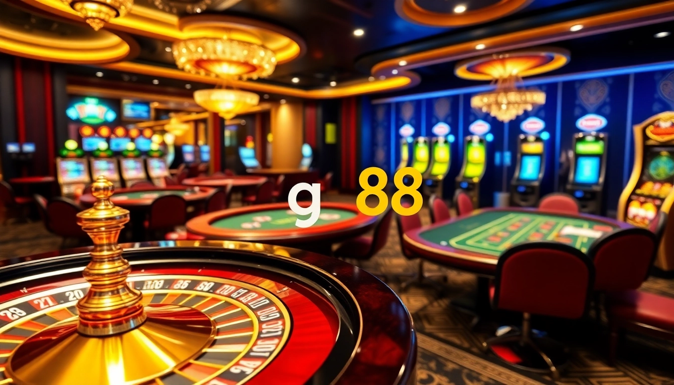 Experience the excitement of pg88 with vibrant casino elements such as roulette wheels and poker tables.